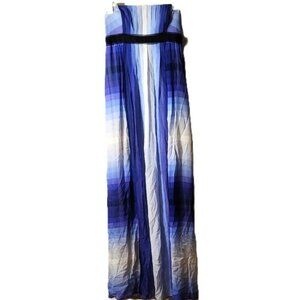 BCBGMaxAzria NWT Silk Chiffon Strapless Blue Purple White Pleated Maxi Dress 0